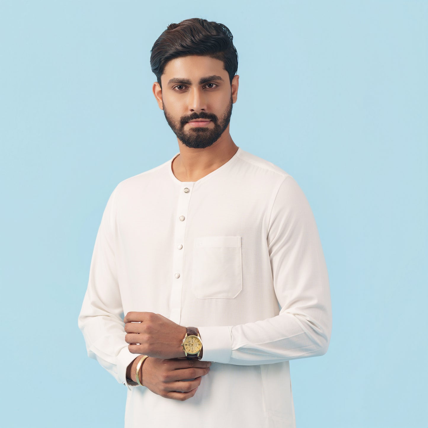 Royal Panjabi (White Round Neck)