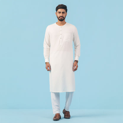 Royal Panjabi (White Round Neck)