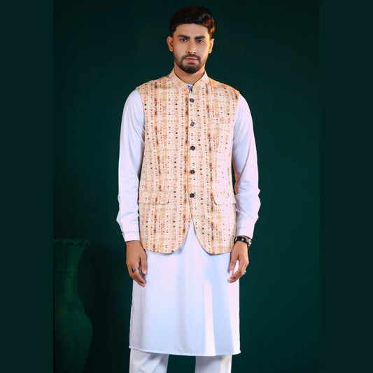 Signature Waistcoat (Cream-Beige Print)