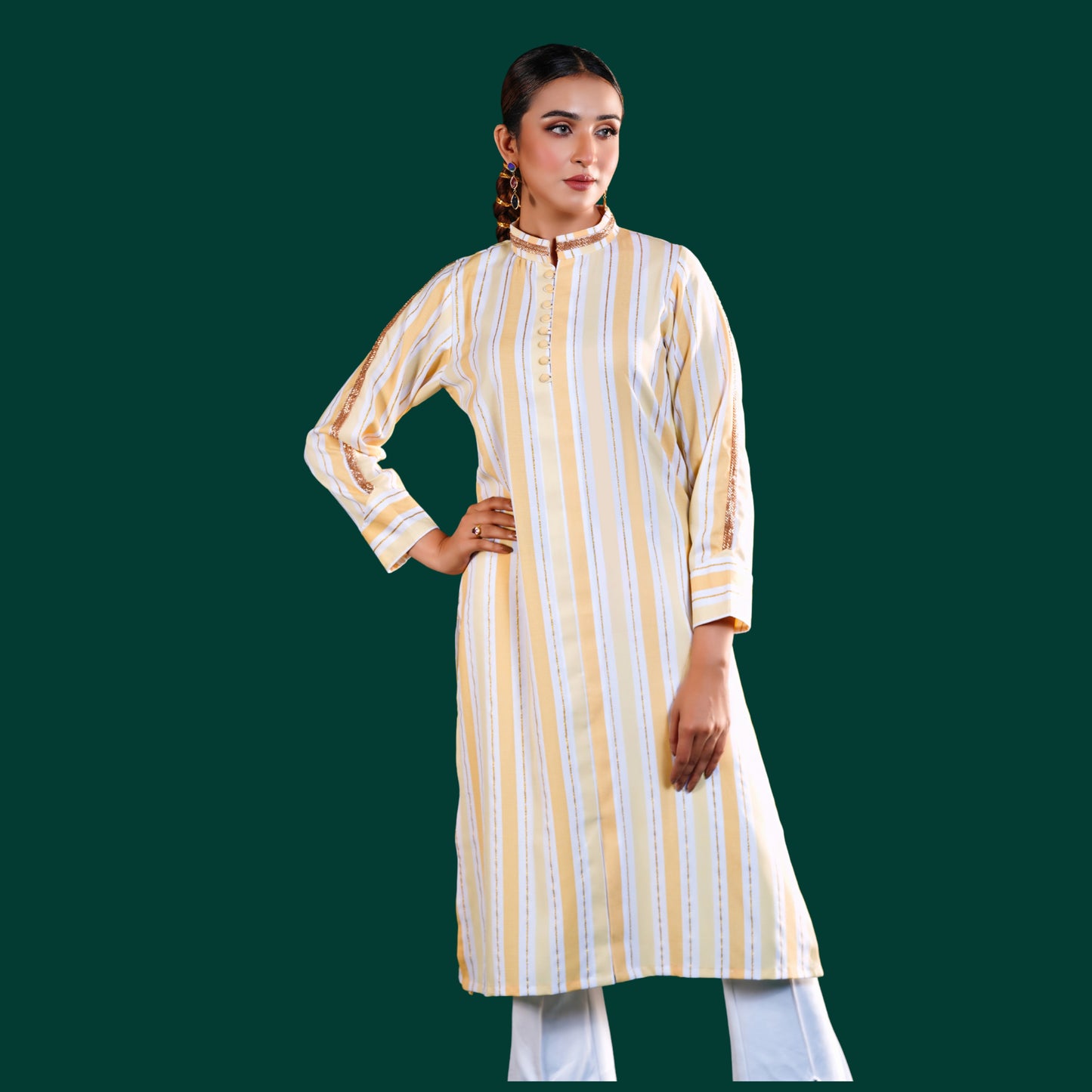 Signature Kurti (Yellow & White Stripe)