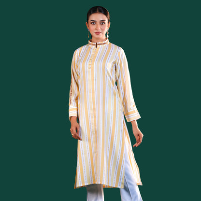 Signature Kurti (Yellow & White Stripe)