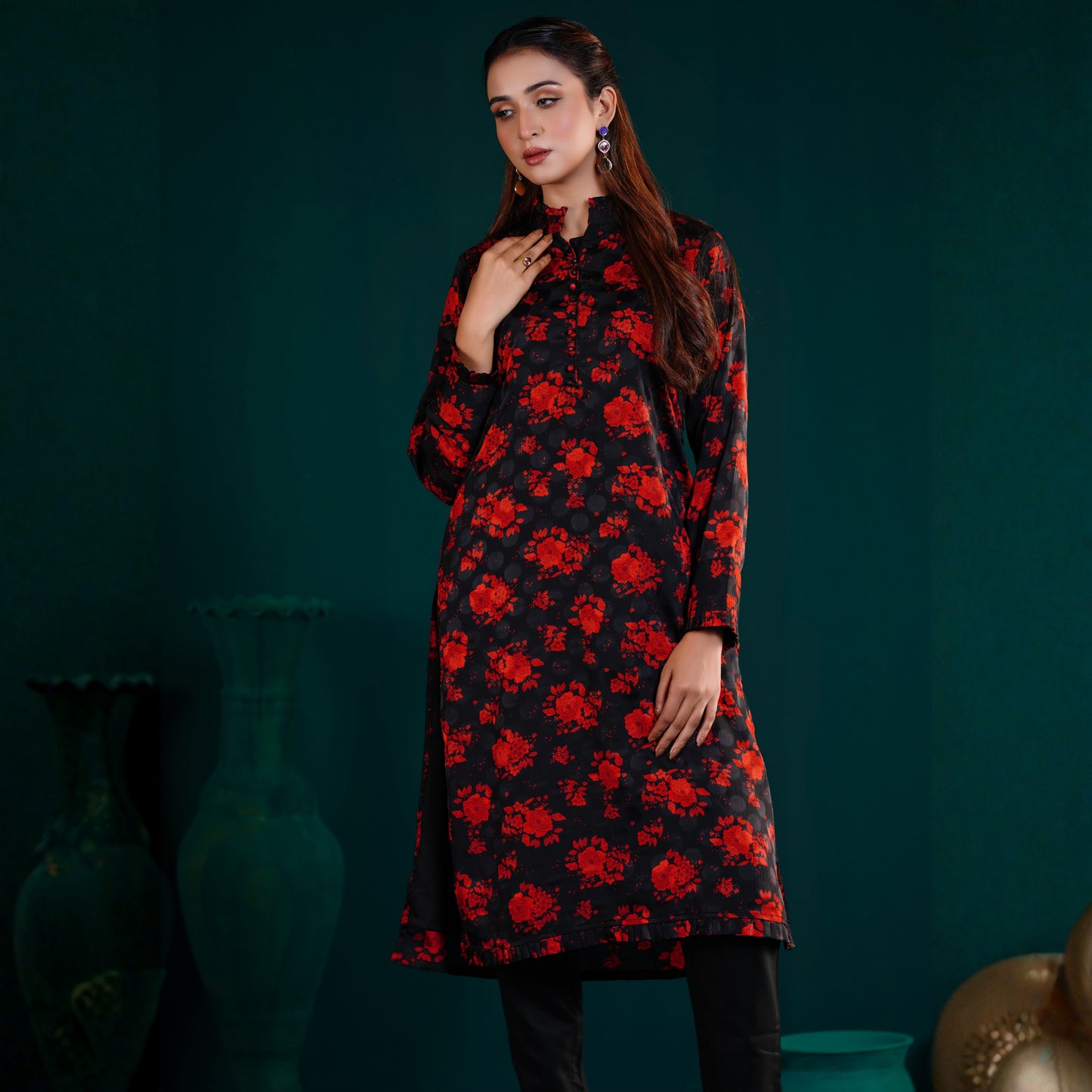 Royal Kurti (Red Floral Print)